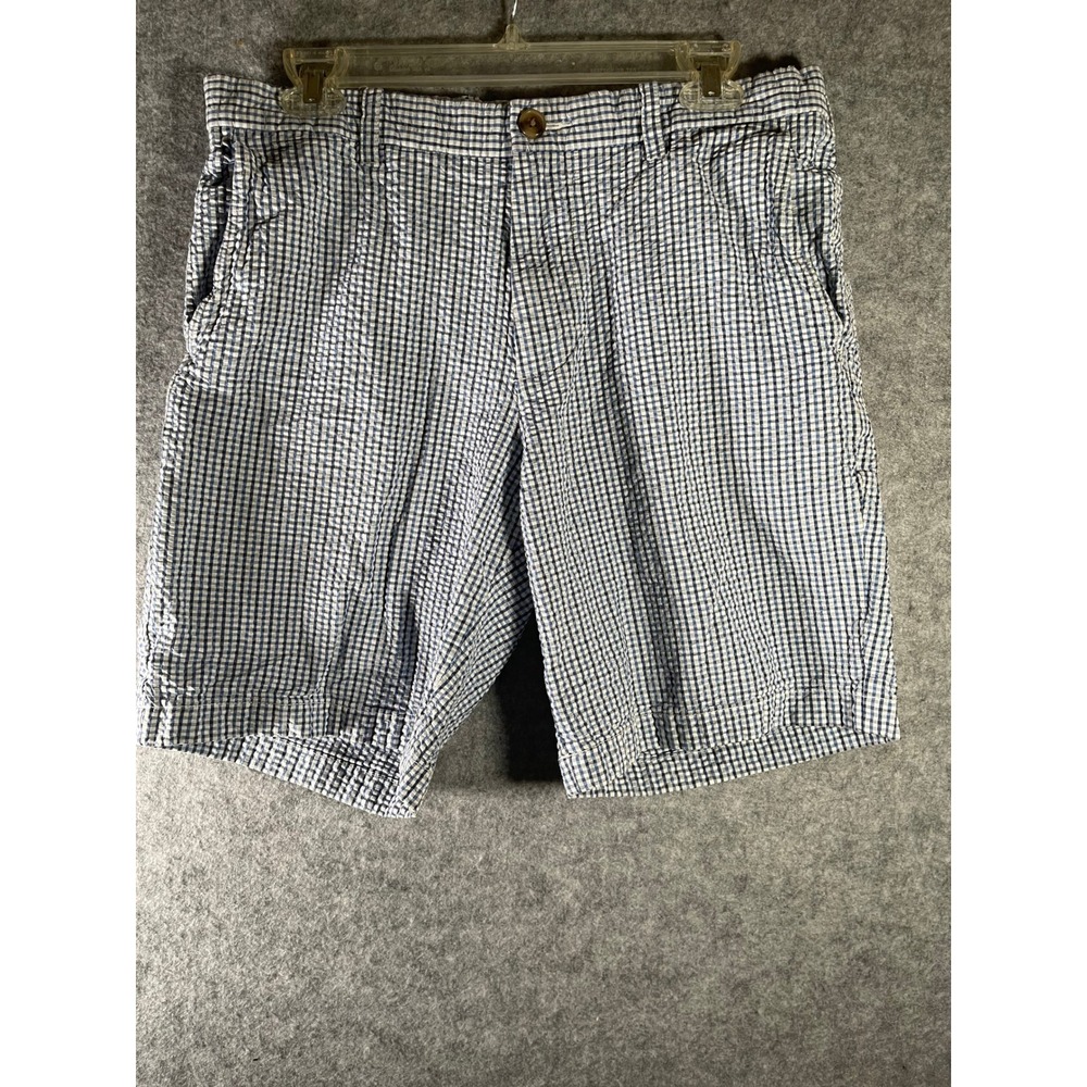 Mens Blue White Gingham Seersucker Shorts Preppy Summer Flat Front Size 34